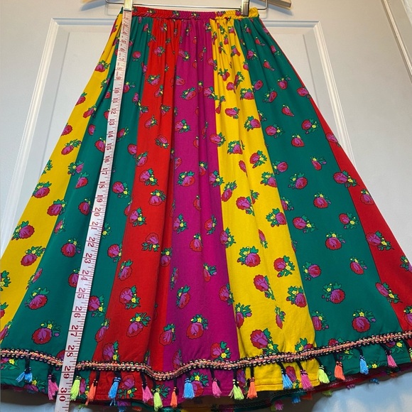 Colorful Floral Long Skirt Tassel Hem Trim Elastic Waist. Girls Sz 16/Women’s S - Picture 11 of 12
